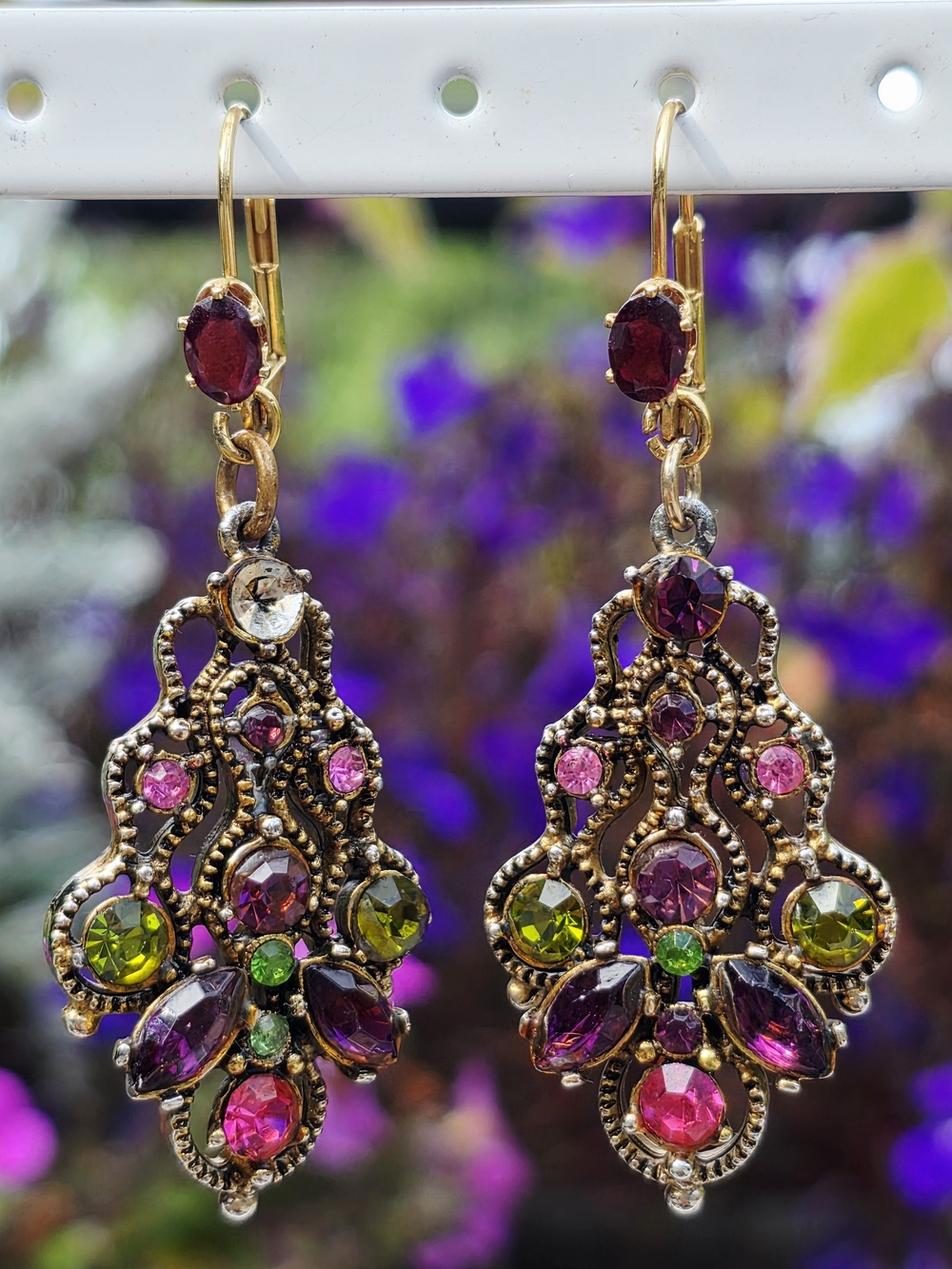 Vintage-Inspired Gold Filigree Earrings with Multicolor Gemstones